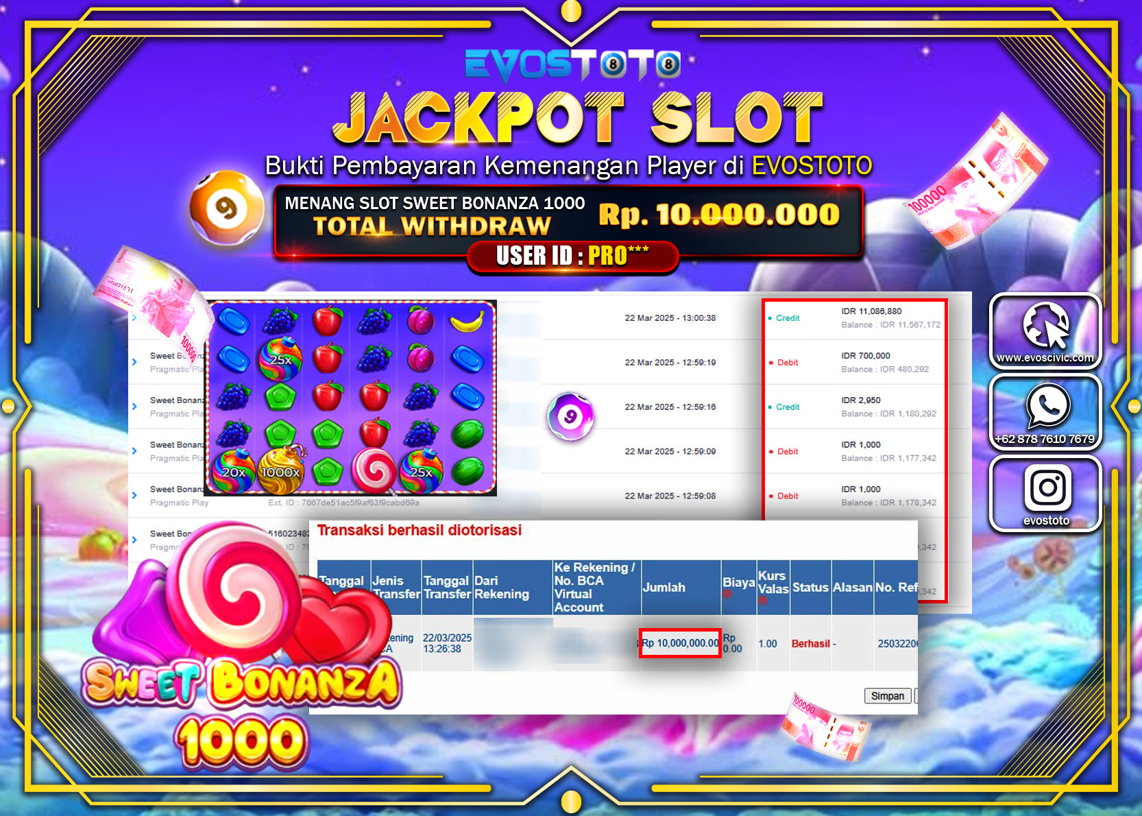 PEMBAYARAN JACKPOT SLOT SWEET BONANZA 1000 Rp.10.000.000 DI BAYAR LANGSUNG !