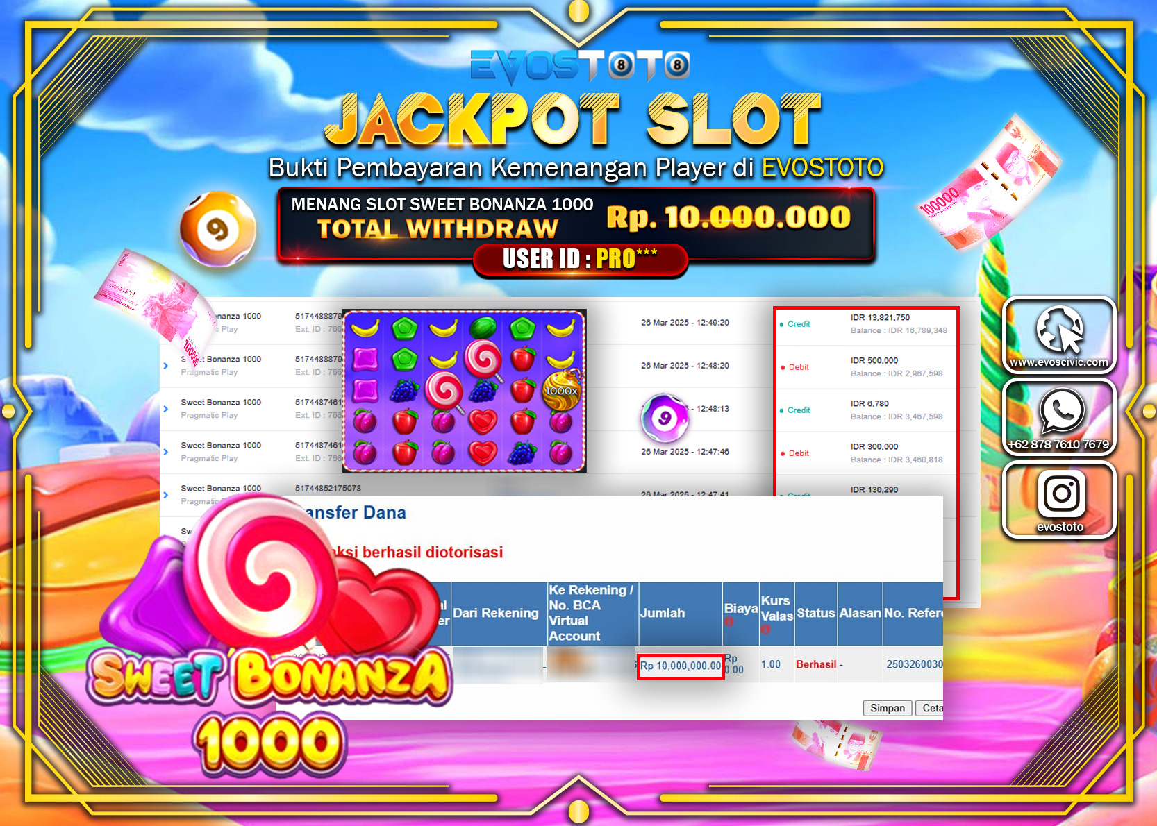 PEMBAYARAN JACKPOT SLOT SWEET BONANZA 1000 Rp.10.000.000 DI BAYAR LANGSUNG !