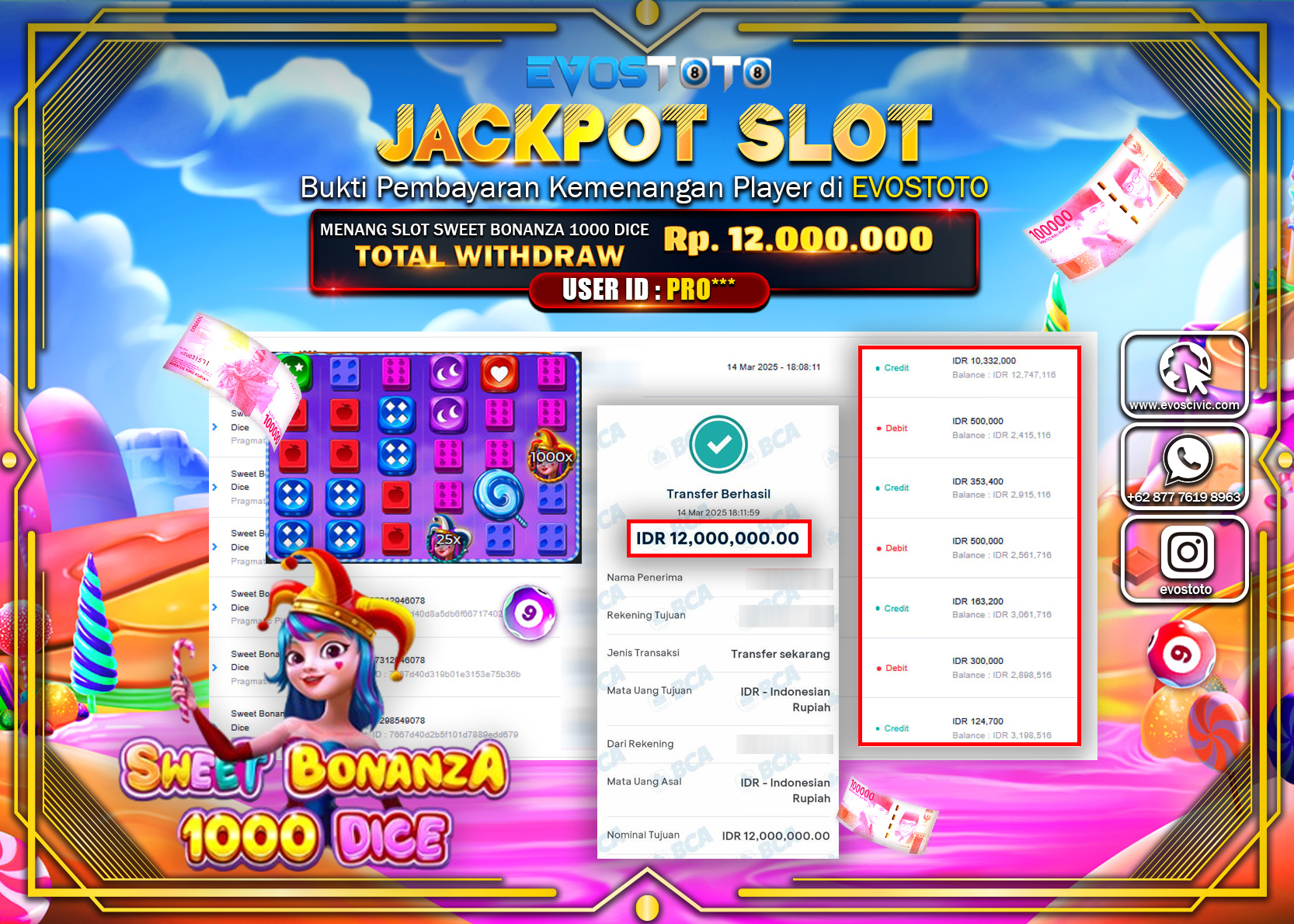 PEMBAYARAN JACKPOT SLOT SWEET BONANZA 1000 DICE Rp.12.000.000 DI BAYAR LANGSUNG !