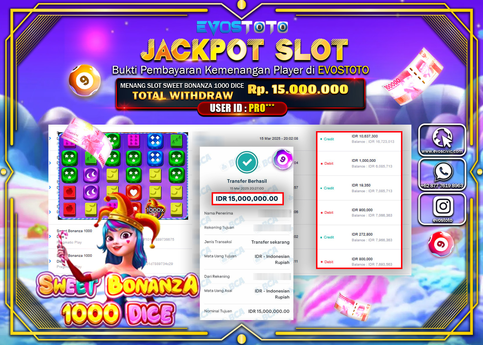 PEMBAYARAN JACKPOT SLOT SWEET BONANZA 1000 DICE Rp.15.000.000 DI BAYAR LANGSUNG