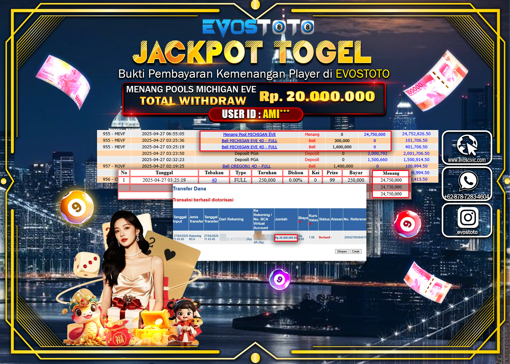 PEMBAYARAN JACKPOT TOGEL MICHIGAN EVE POOLS Rp.20.000.000 DI BAYAR LANGSUNG !