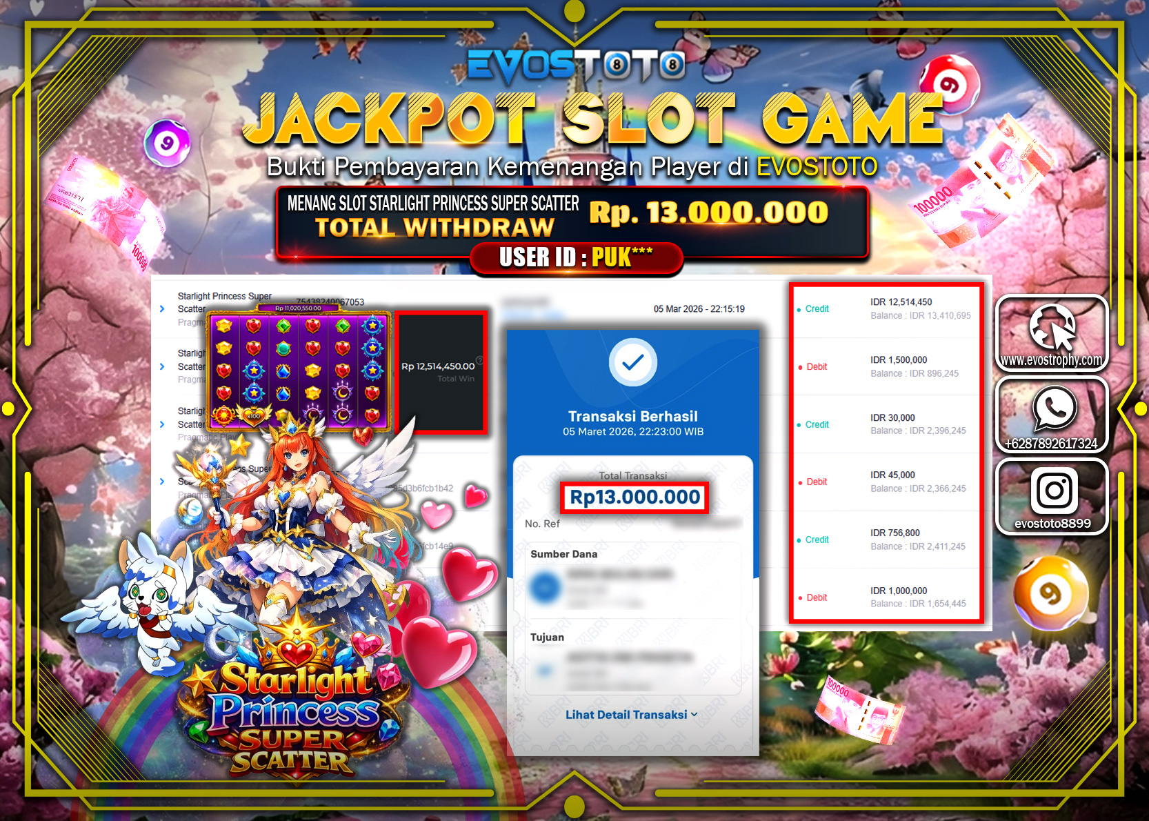 PEMBAYARAN JACKPOT SLOT STARLIGHT PRINCESS SUPER SCATTER Rp. 13.000.000 DI BAYAR LANGSUNG !