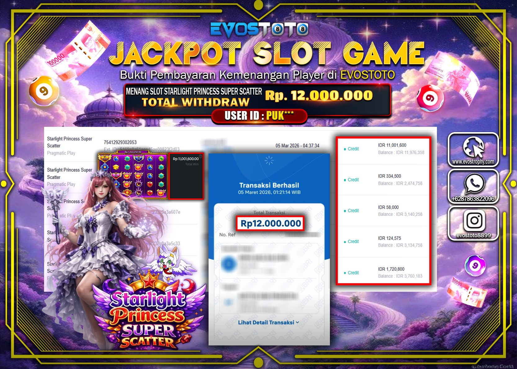 PEMBAYARAN JACKPOT SLOT STARLIGHT PRINCESS SUPER SCATTER Rp.12.000.000 DI BAYAR LANGSUNG !