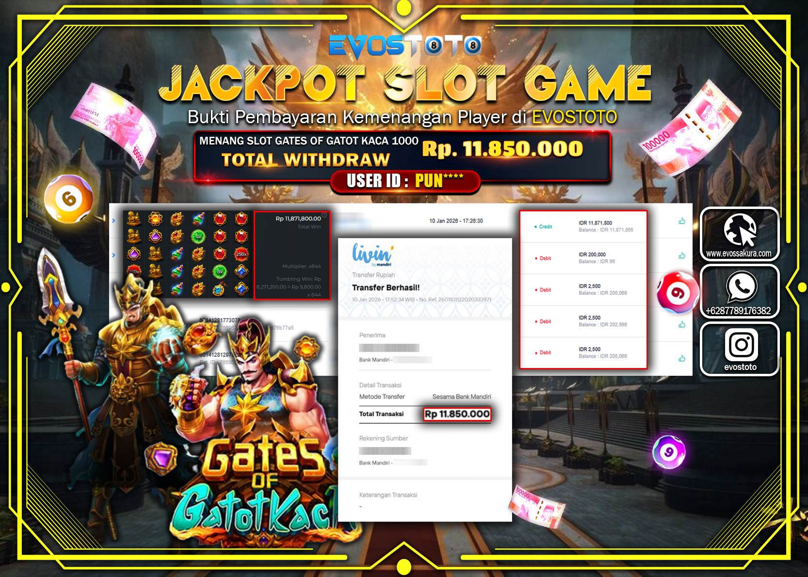 PEMBAYARAN JACKPOT SLOT GATES OF GATOT KACA 1000 Rp.11.850.000 DI BAYAR LANGSUNG !
