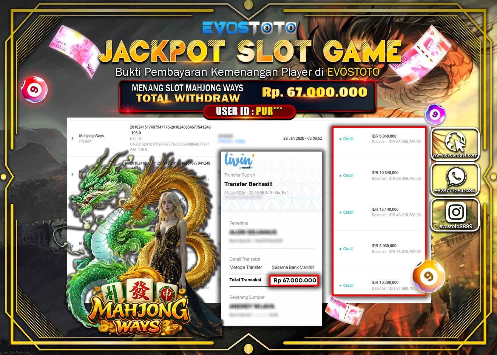PEMBAYARAN JACKPOT SLOT MAHJONG WAYS Rp.67.000.000 DI BAYAR LANGSUNG !