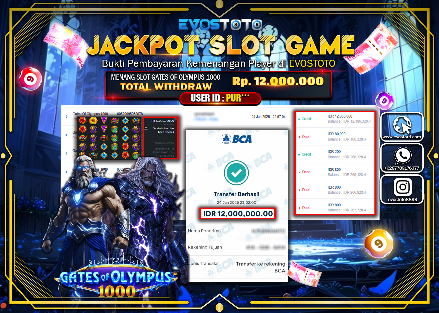 PEMBAYARAN JACKPOT SLOT GATES OF OLYMPUS 1000 Rp.12.000.000 DI BAYAR LANGSUNG !