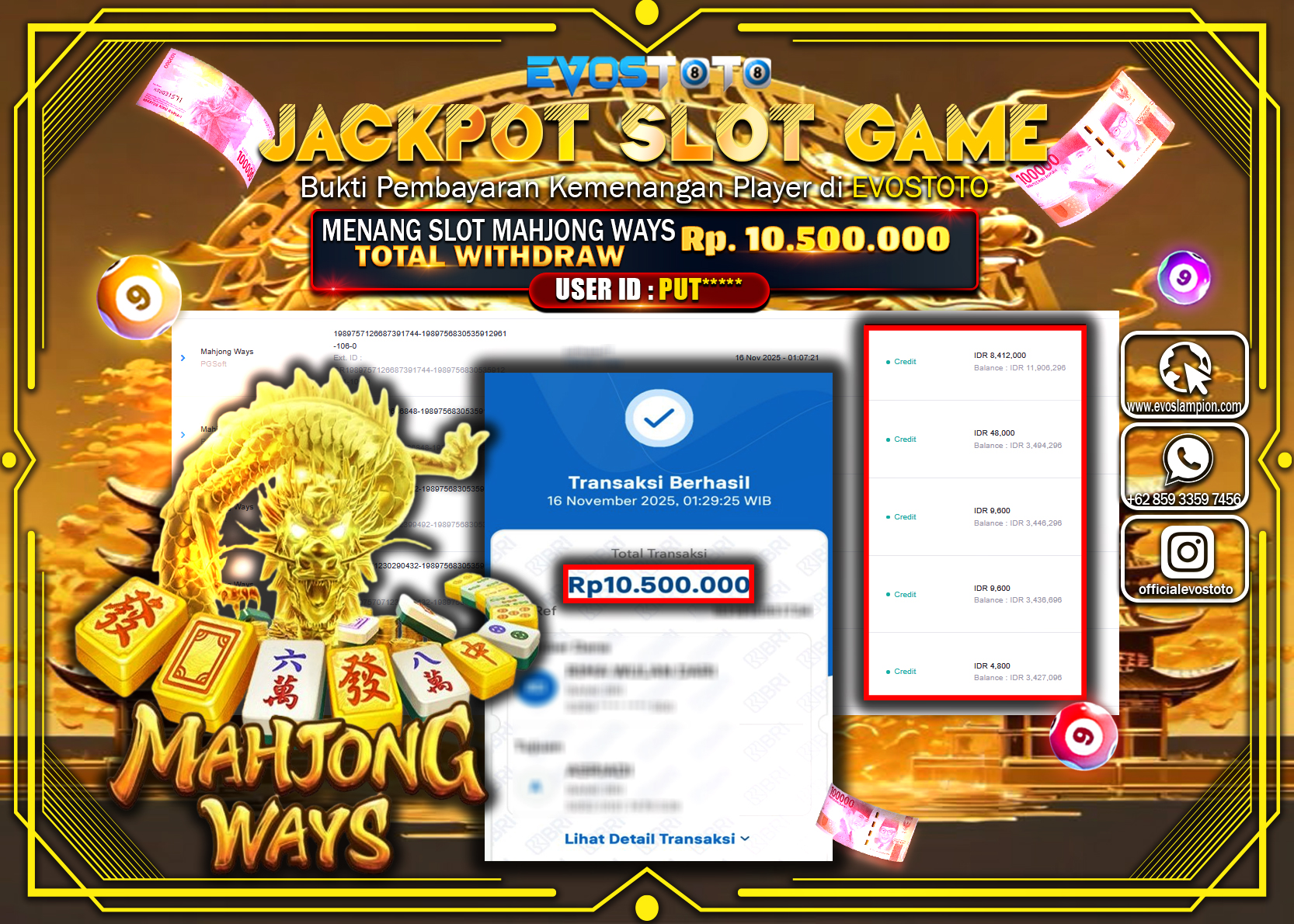 PEMBAYARAN JACKPOT SLOT MAHJONG WAYS Rp10.500.000 DI BAYAR LANGSUNG !