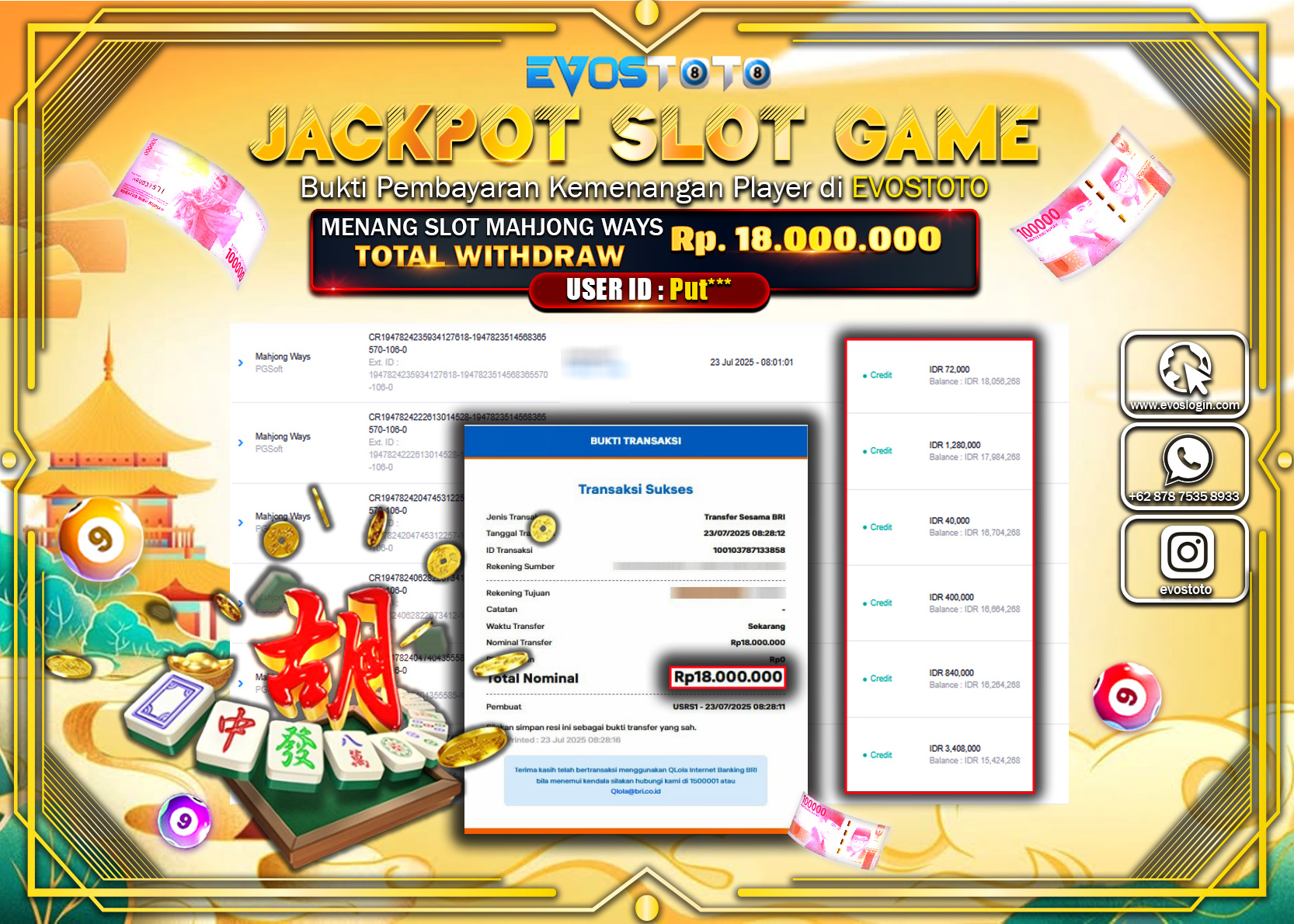 PEMBAYARAN JACKPOT SLOT MAHJONG WAYS Rp18.000.000 DI BAYAR LANGSUNG !