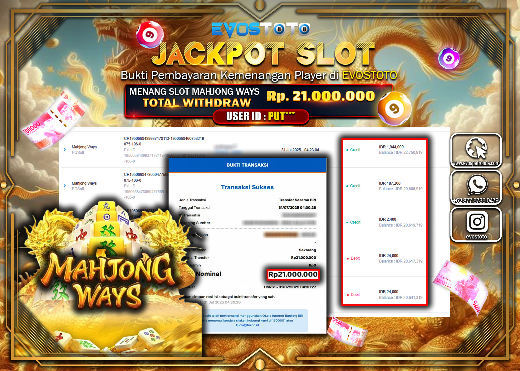 PEMBAYARAN JACKPOT SLOT MAHJONG WAYS Rp21.000.000 DI BAYAR LANGSUNG !
