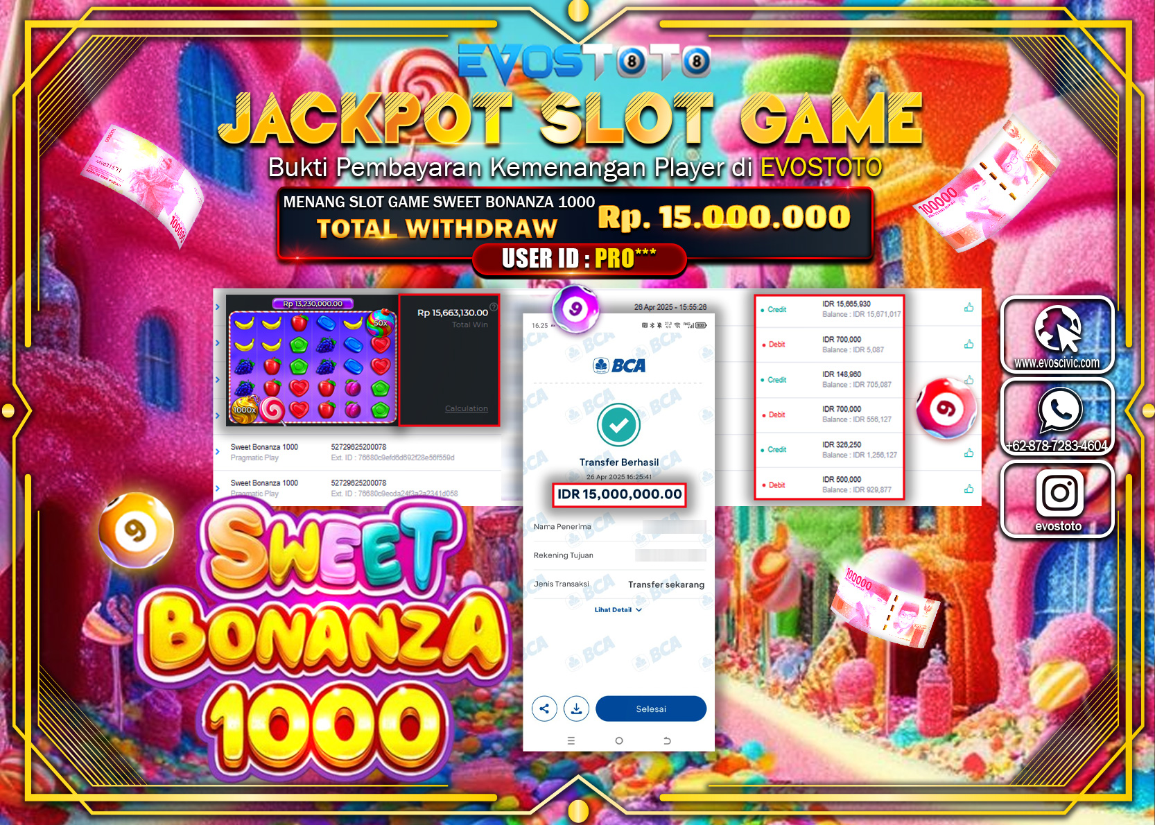 PEMBAYARAN JACKPOT SLOT SWEET BONANZA 1000 Rp.15.000.000 DI BAYAR LANGSUNG !