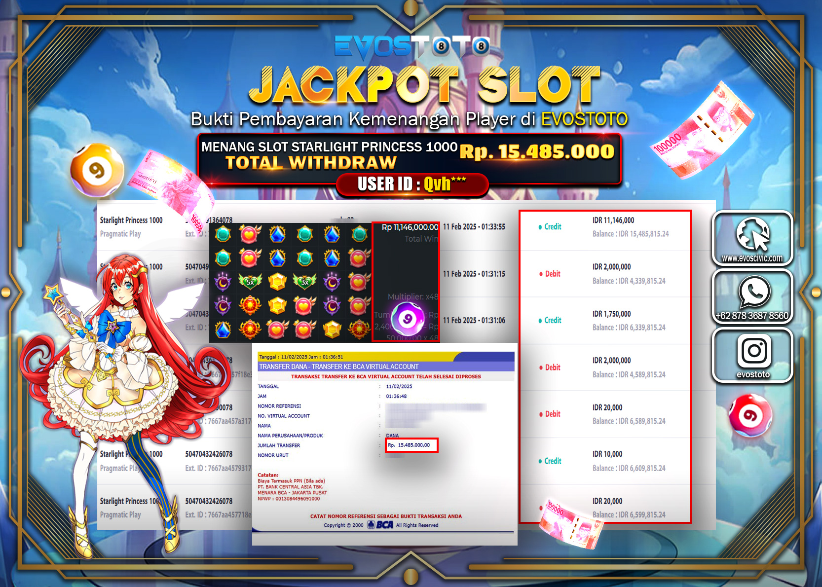 PEMBAYARAN JACKPOT SLOT STARLIGHT PRINCES 1000 Rp.15.485.000 DI BAYAR LANGSUNG !
