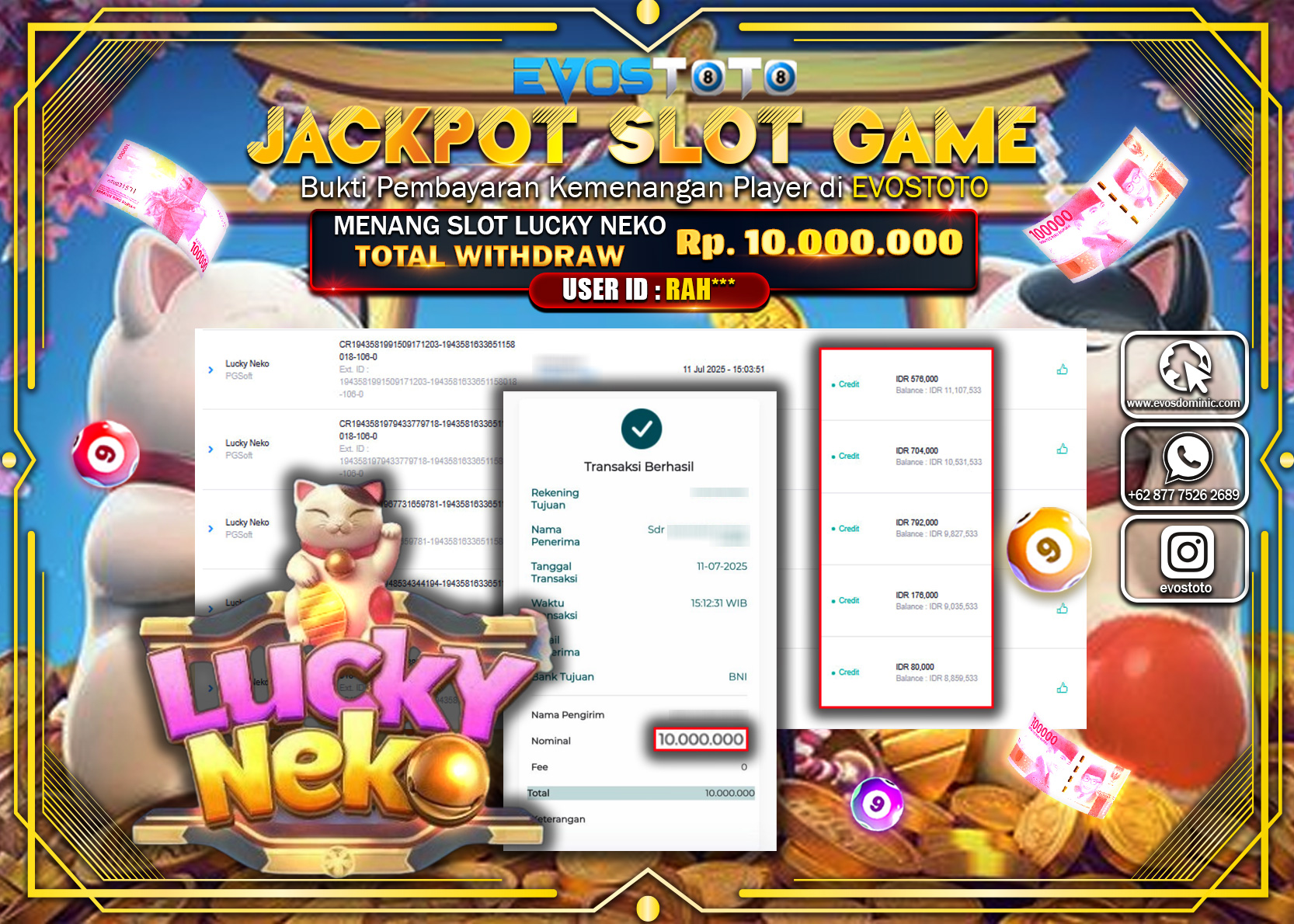 PEMBAYARAN JACKPOT SLOT LUCKY NEKO 10.000.000 DI BAYAR LANGSUNG !