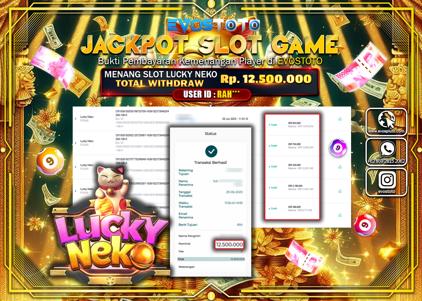 PEMBAYARAN JACKPOT SLOT LUCKY NEKO RP12.500.000 DI BAYAR LANGSUNG !