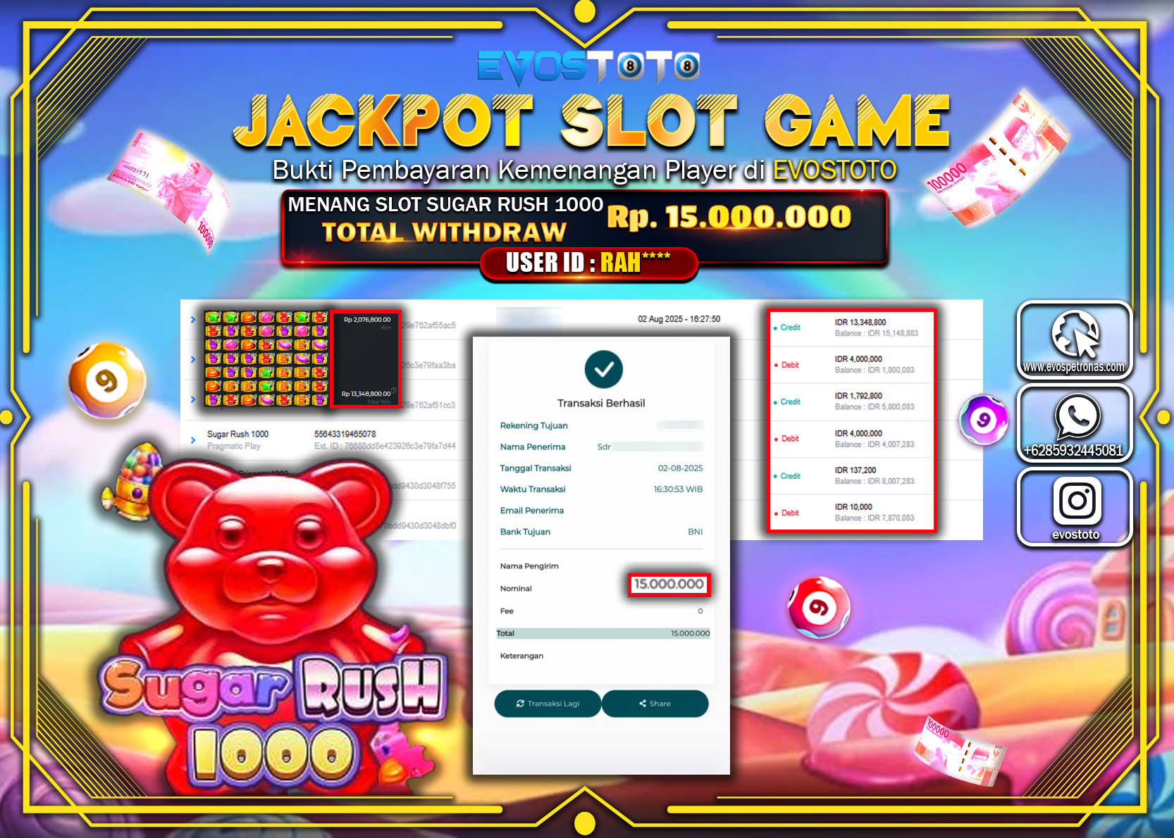 PEMBAYARAN JACKPOT SLOT SUGAR RUSH Rp15.000.000 DI BAYAR LANGSUNG !