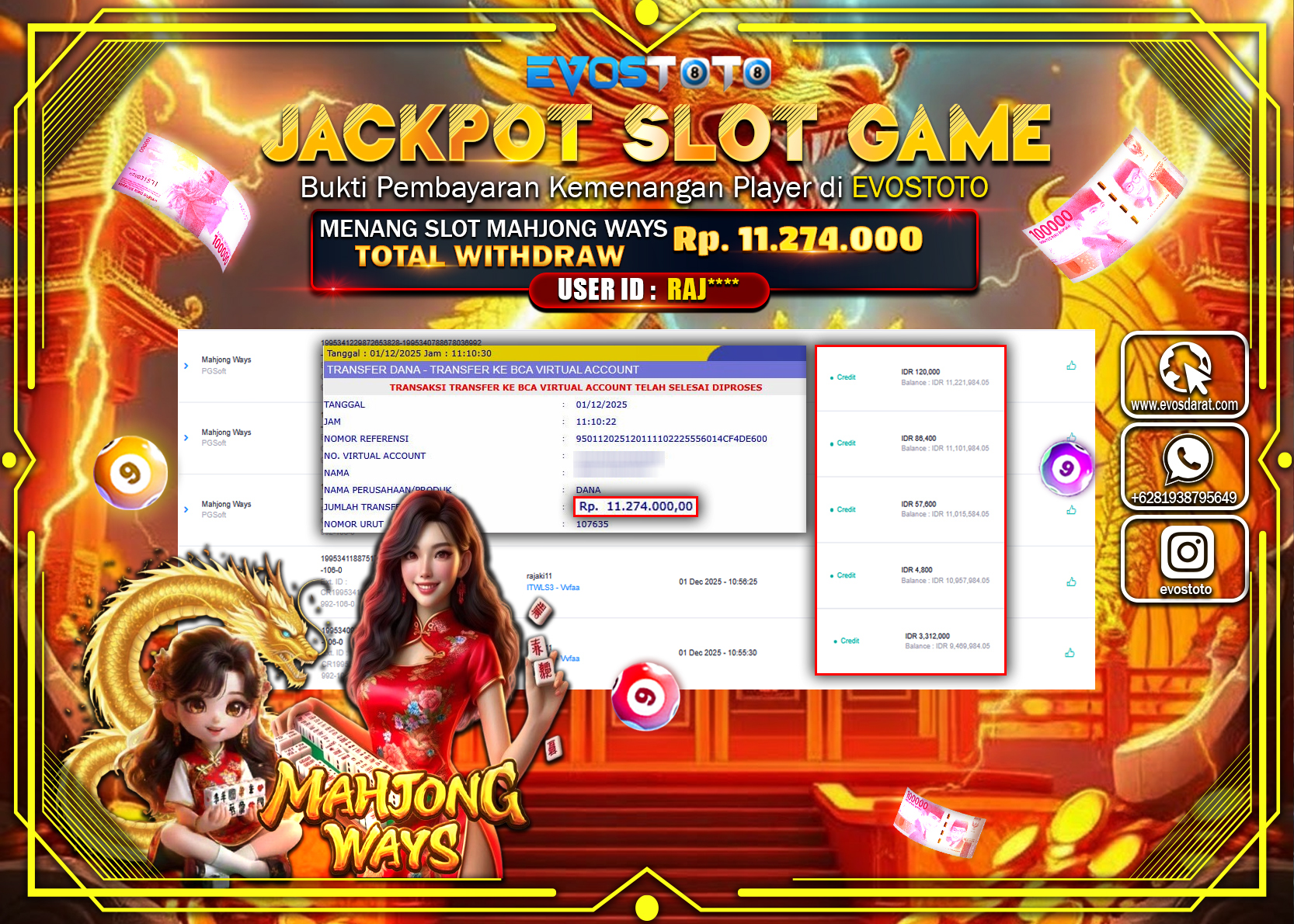PEMBAYARAN JACKPOT SLOT MAHJONG WAYS Rp.11.274.000 DI BAYAR LANGSUNG !