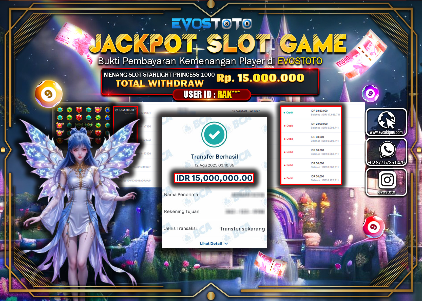 PEMBAYARAN JACKPOT SLOT STARLIGHT PRINCESS 1000 Rp15.000.000 DI BAYAR LANGSUNG !