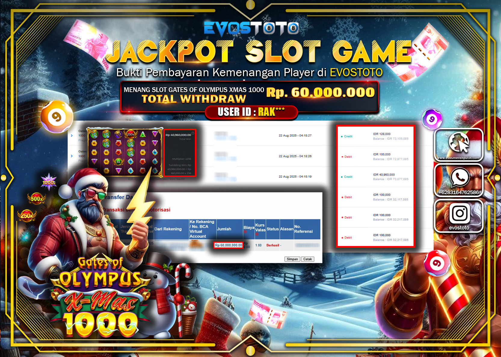 PEMBAYARAN JACKPOT SLOT GATES OF OLYMPUS XMAS 1000 Rp60.000.000 DI BAYAR LANGSUNG !
