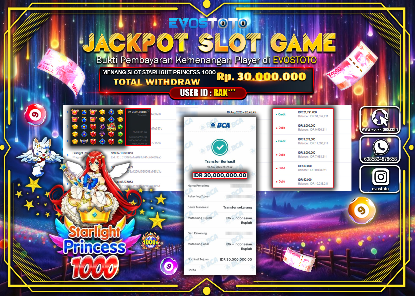 PEMBAYARAN JACKPOT SLOT STARLIGHT PRINCESS 1000 Rp30.000.000 DI BAYAR LANGSUNG !