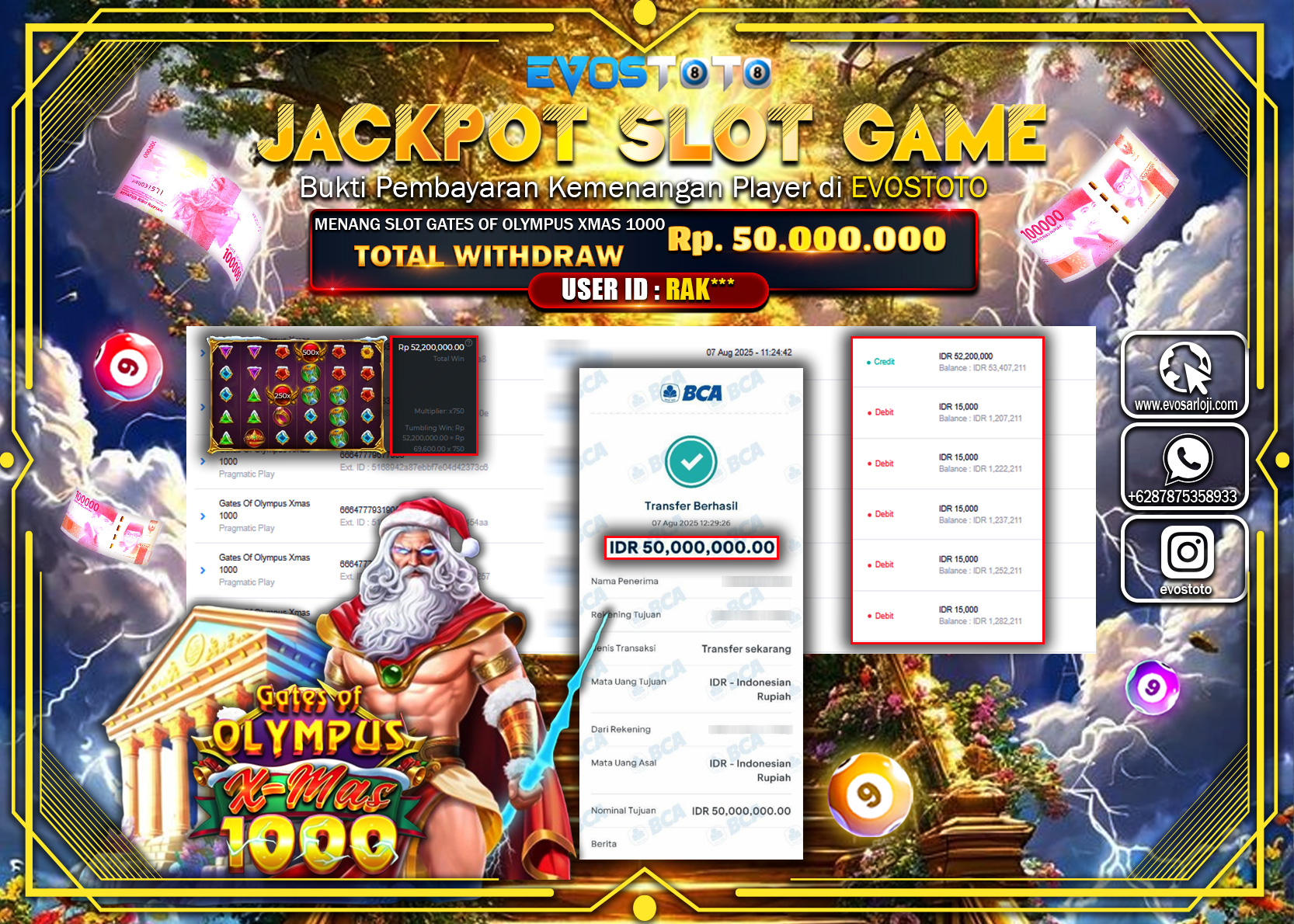 PEMBAYARAN JACKPOT SLOT GATES OF OLYMPUS XMAS 1000 Rp50.000.000 DI BAYAR LANGSUNG !