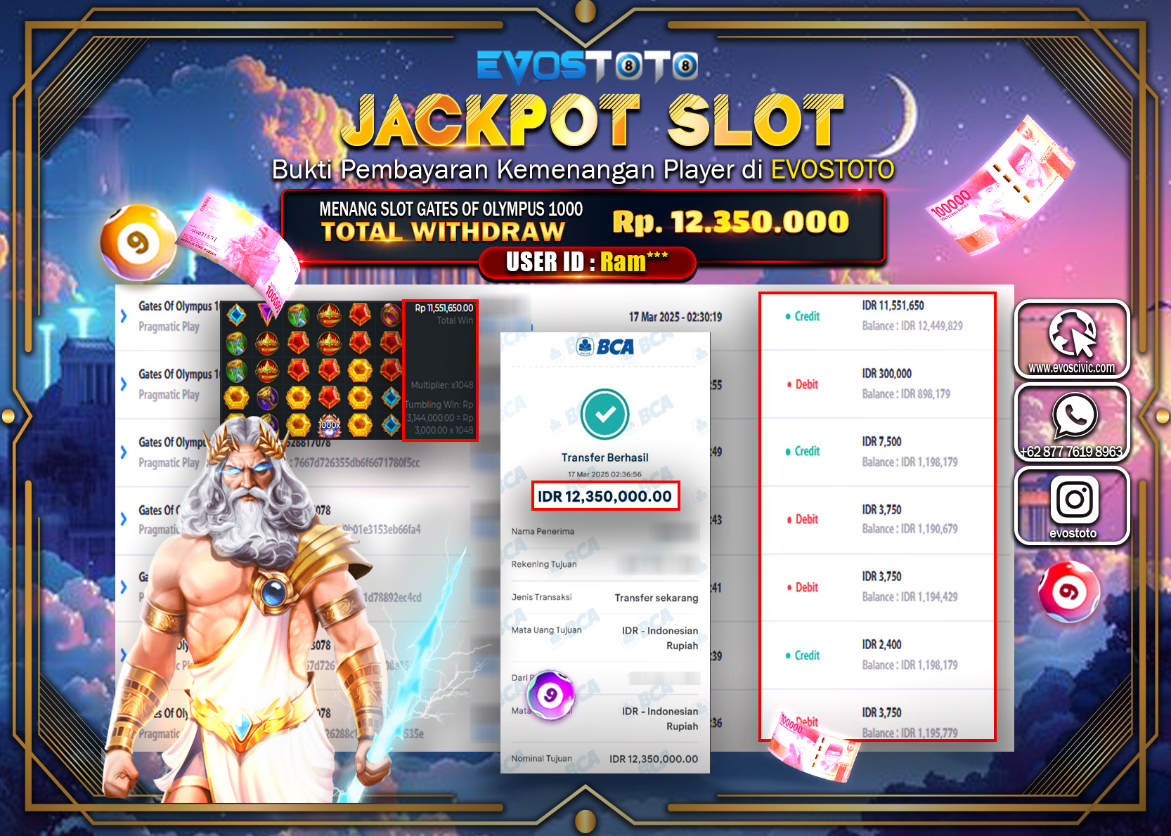 PEMBAYARAN JACKPOT SLOT GATES OF OLYMPUS 1000 Rp.12.350.000 DI BAYAR LANGSUNG !