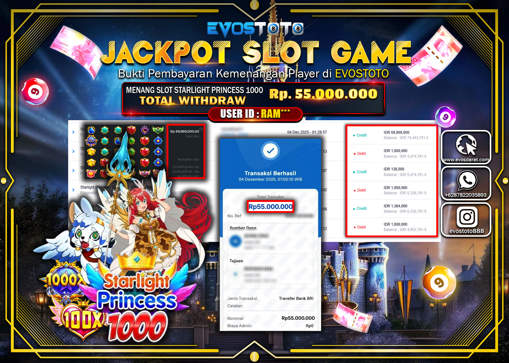 PEMBAYARAN JACKPOT SLOT STARLIGHT PRINCESS 1000 Rp.55.000.000 DI BAYAR LANGSUNG !