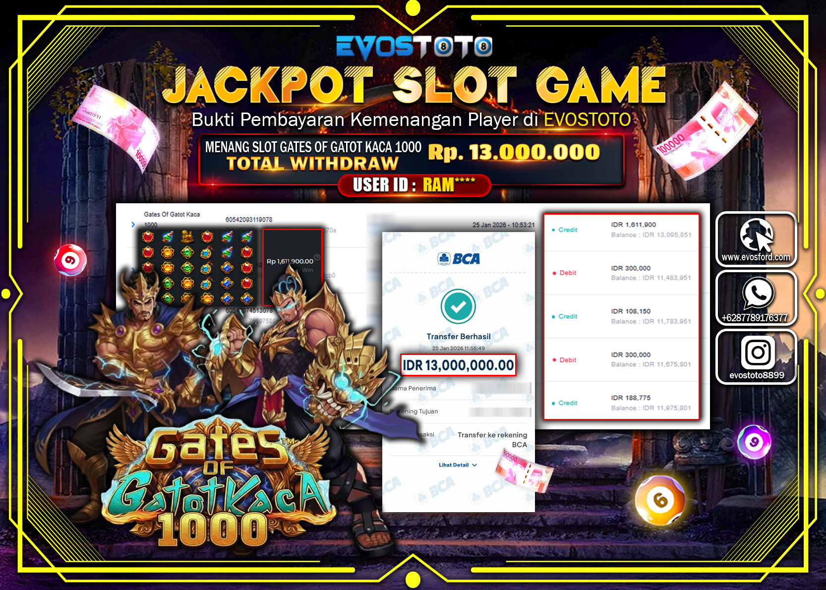 PEMBAYARAN JACKPOT SLOT GATES OF GATOT KACA 1000 Rp.13.000.000 DI BAYAR LANGSUNG !