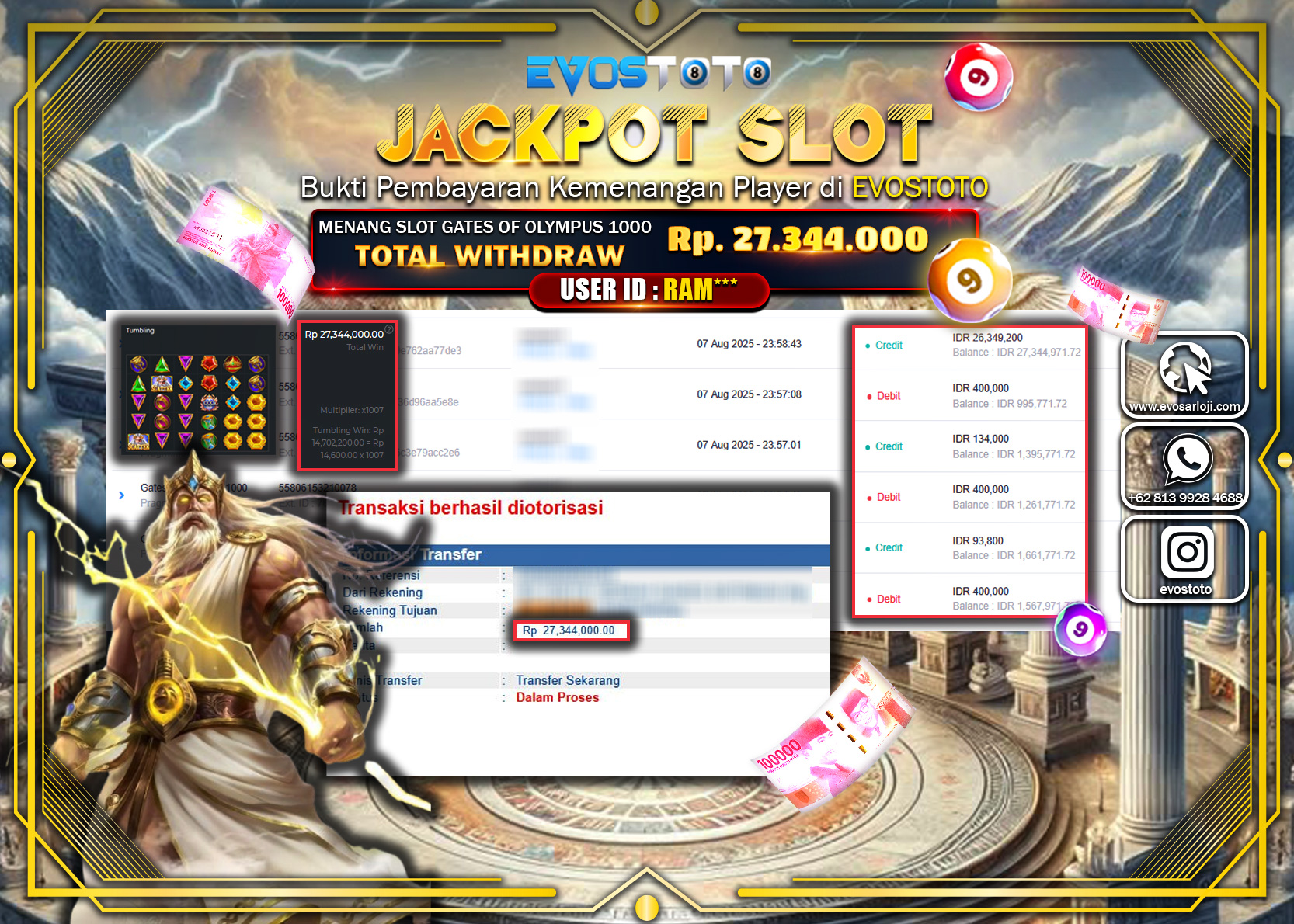 PEMBAYARAN JACKPOT SLOT GATES OF OLYMPUS 1000 Rp27.344.000 DI BAYAR LANGSUNG !