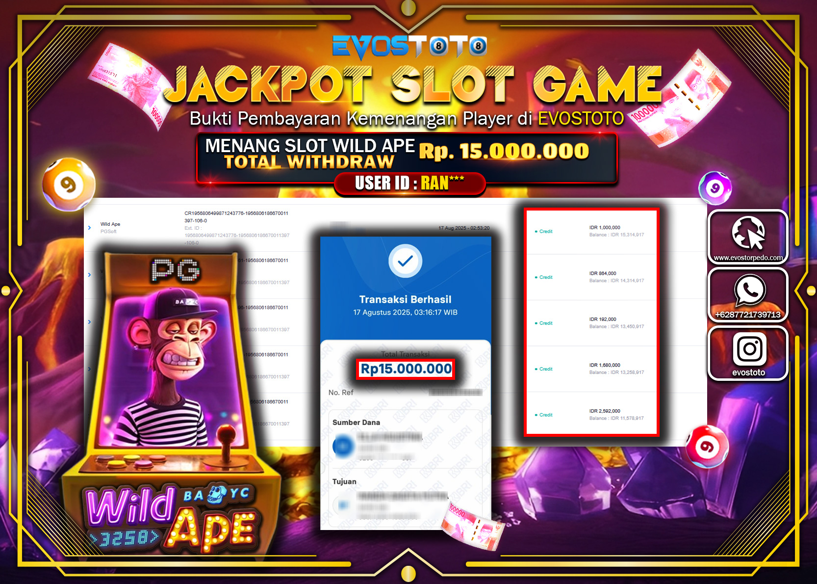 PEMBAYARAN JACKPOT SLOT WILD APE Rp15.000.000 DI BAYAR LANGSUNG !