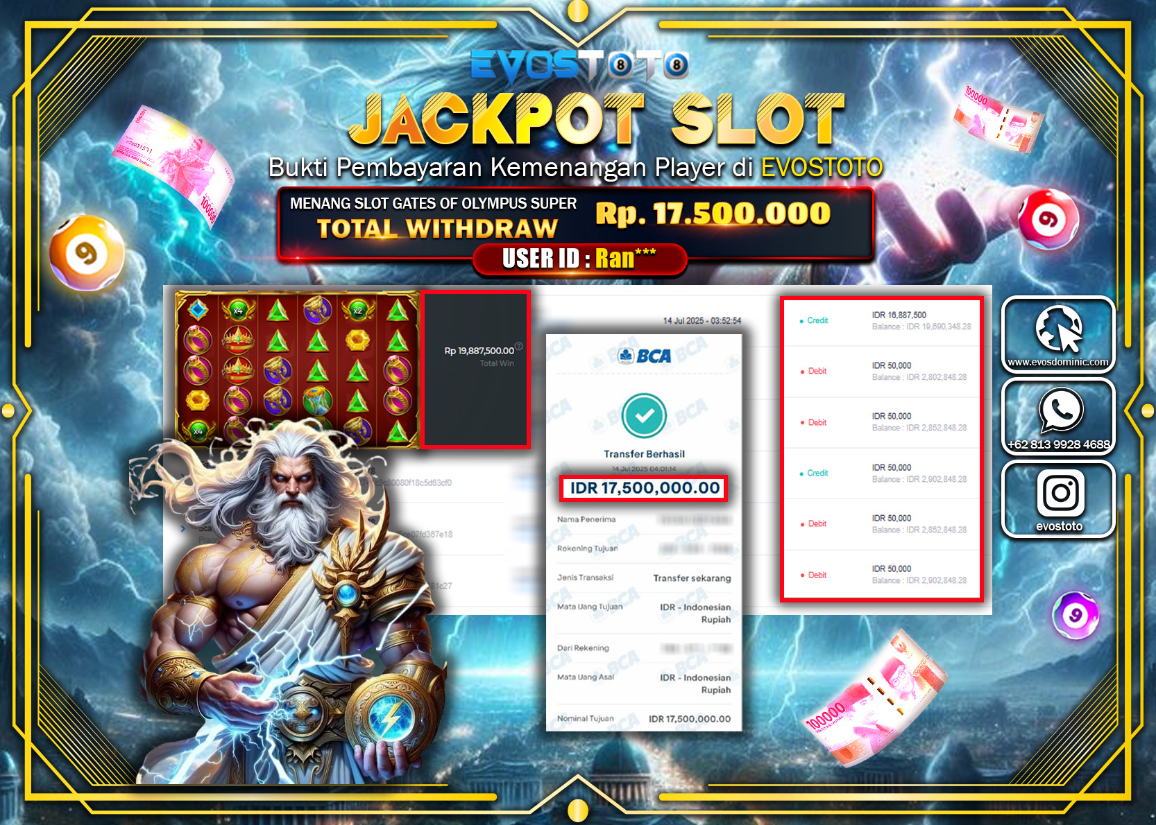 PEMBAYARAN JACKPOT SLOT GATES OF OLYMPUS SUPER  RP17.500.000 DI BAYAR LANGSUNG !