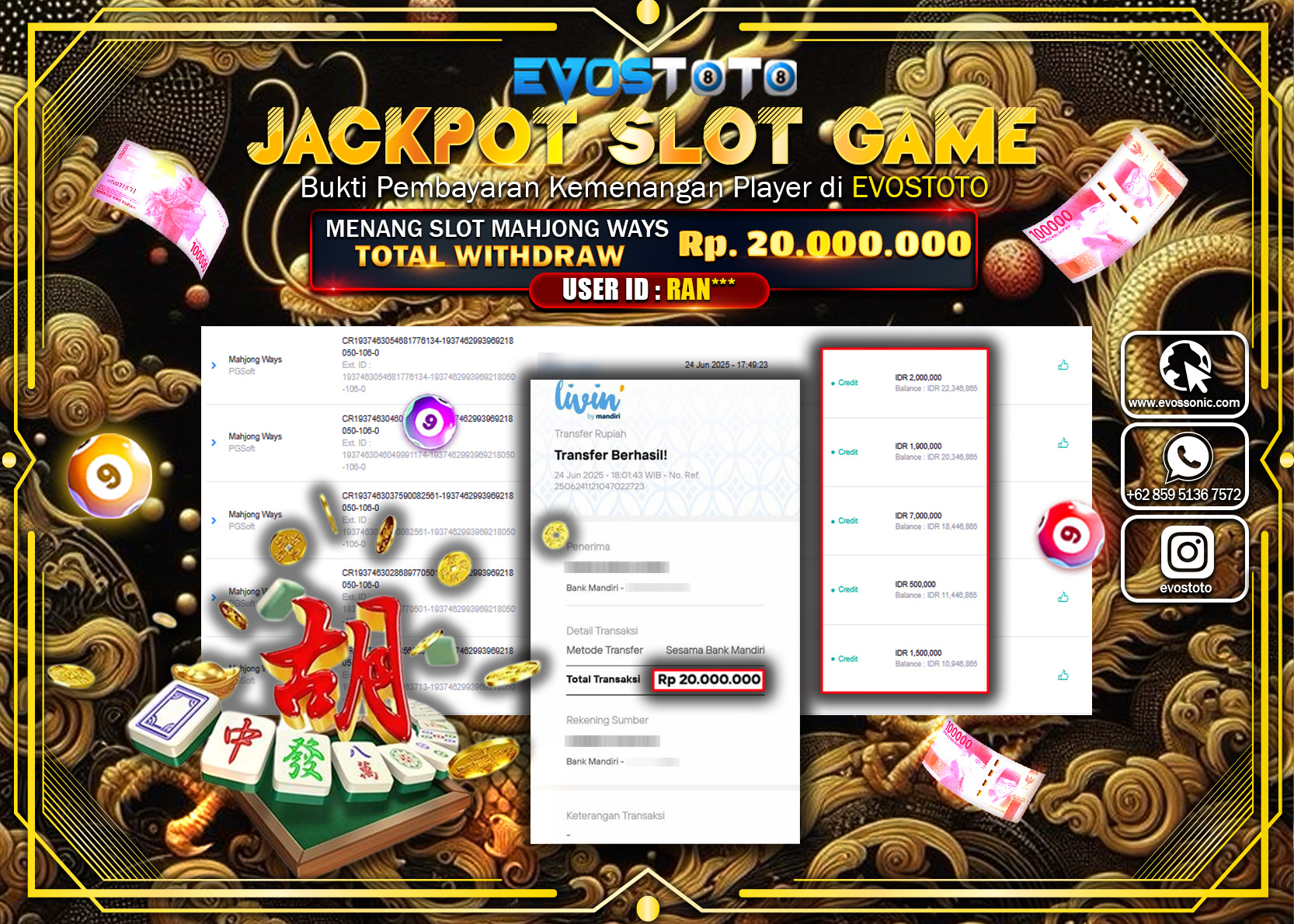 PEMBAYARAN JACKPOT SLOT MAHJONG WAYS RP20.000.000 DI BAYAR LANGSUNG !