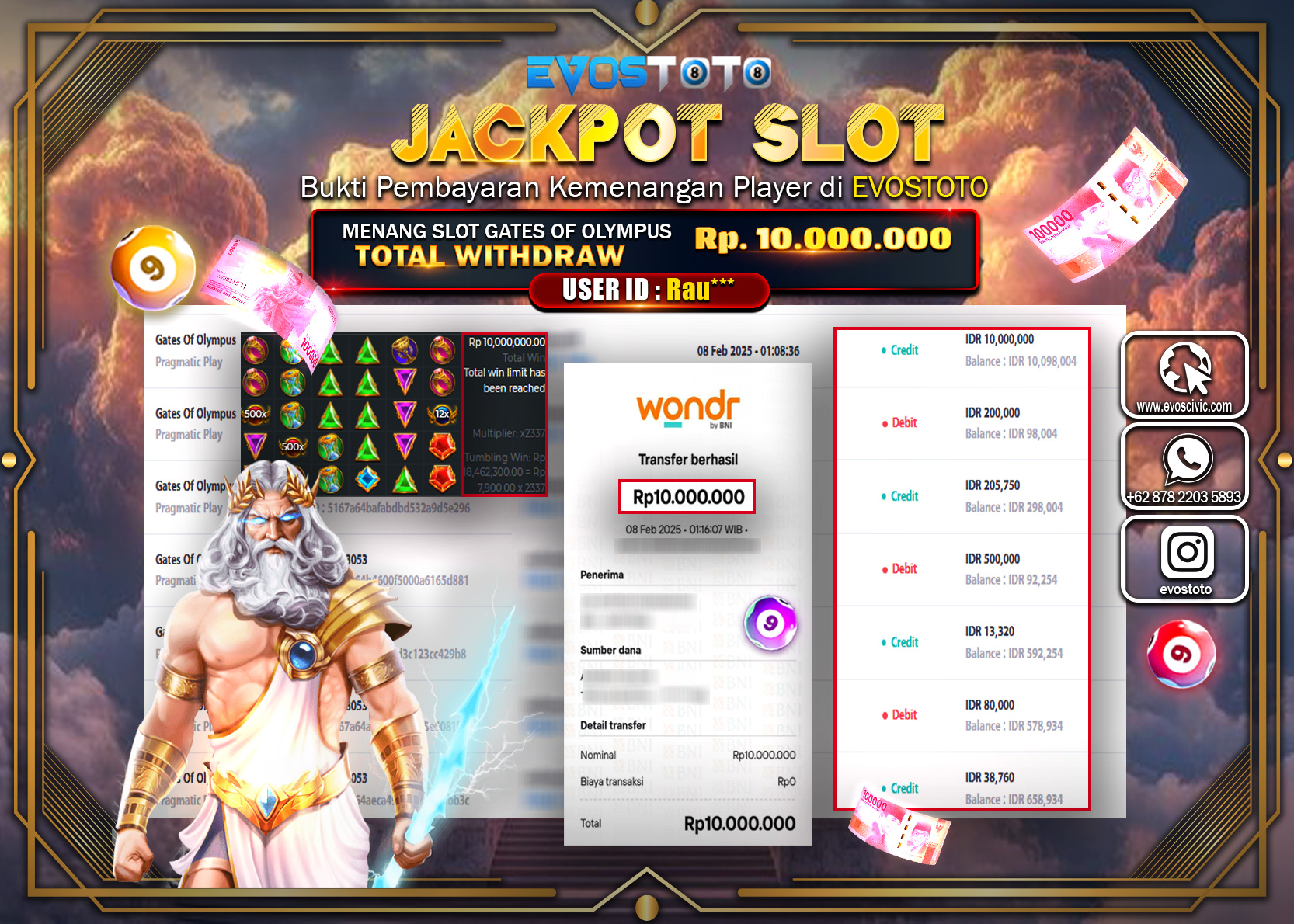 PEMBAYARAN JACKPOT SLOT GATES OF OLYMPUS Rp.10.000.000 DI BAYAR LANGSUNG !