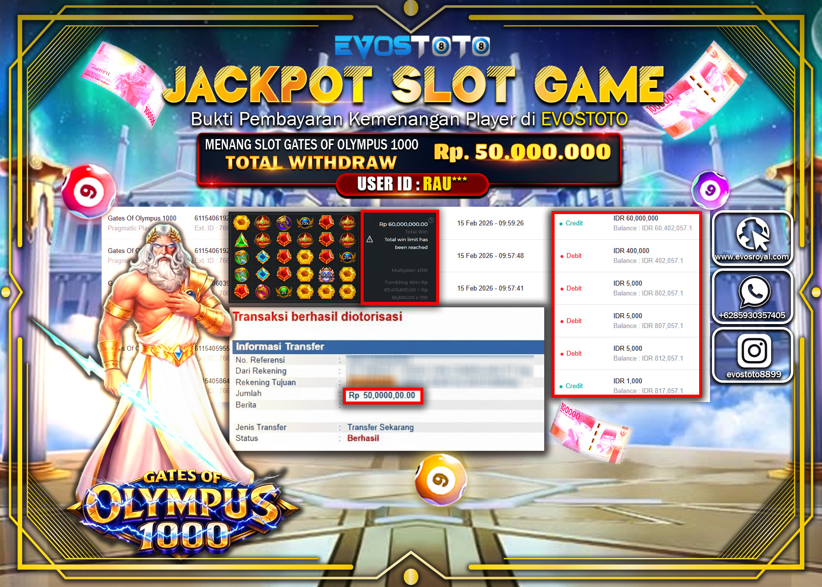 PEMBAYARAN JACKPOT SLOT GATES OF OLYMPUS 1000 Rp.50.000.000 DI BAYAR LANGSUNG !