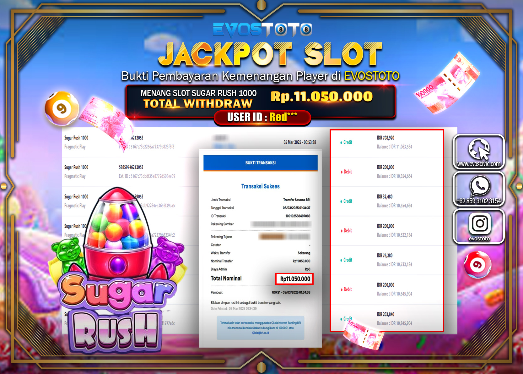 PEMBAYARAN JACKPOT SLOT SUGAR RUSH 1000 Rp. 11.050.000 DI BAYAR LANGSUNG !