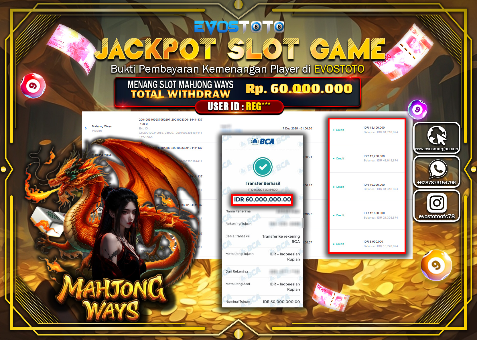 PEMBAYARAN JACKPOT SLOT MAHJONG WAYS Rp.60.000.000 DI BAYAR LANGSUNG !