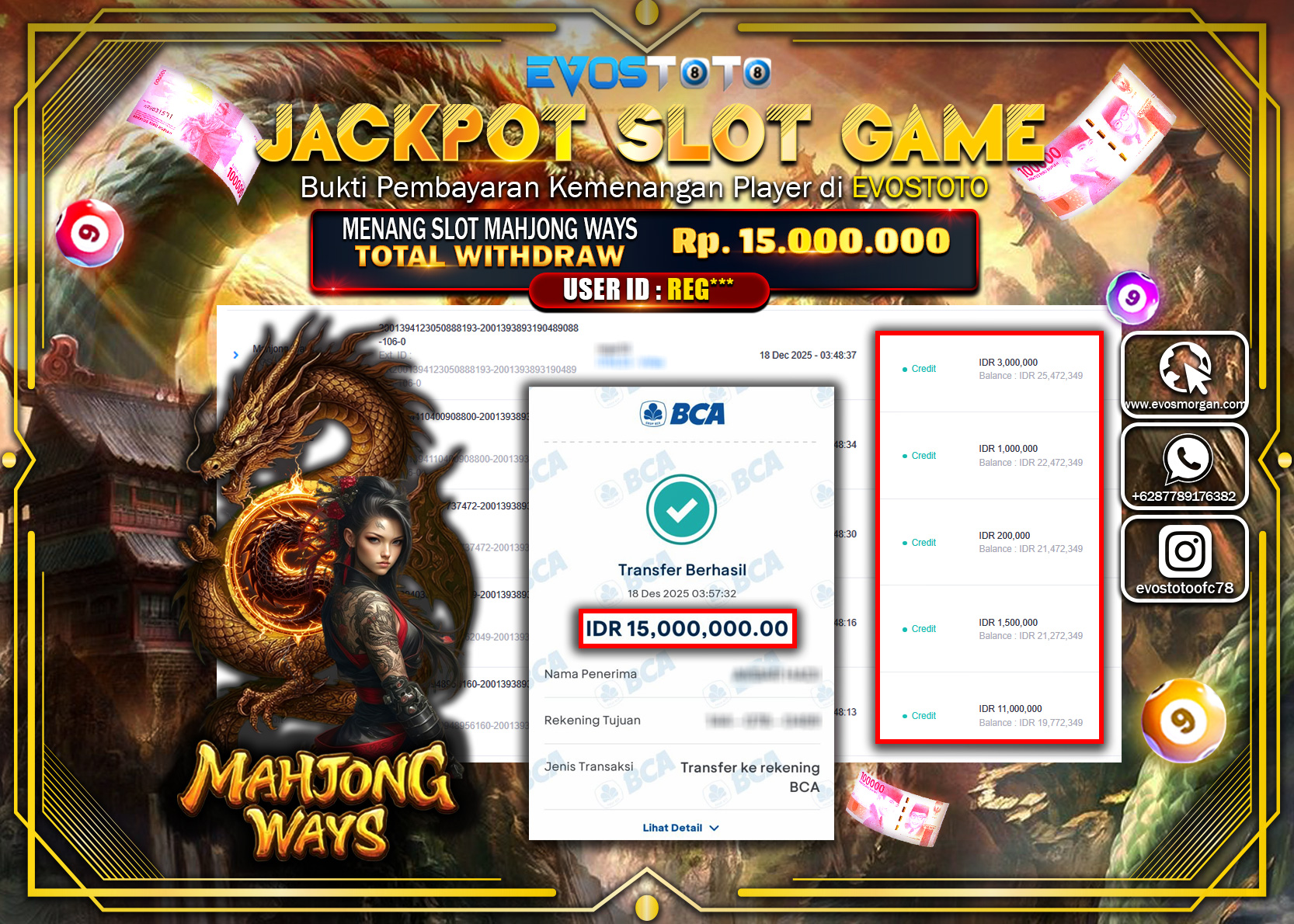 PEMBAYARAN JACKPOT SLOT MAHJONG WAYS Rp.15.000.000 DI BAYAR LANGSUNG !