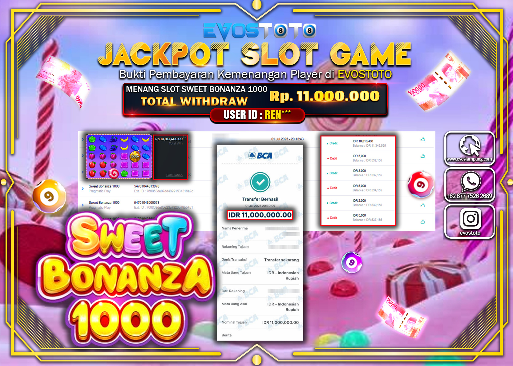 PEMBAYARAN JACKPOT SLOT SWEET BONANZA 1000 RP11.000.000 DI BAYAR LANGSUNG !