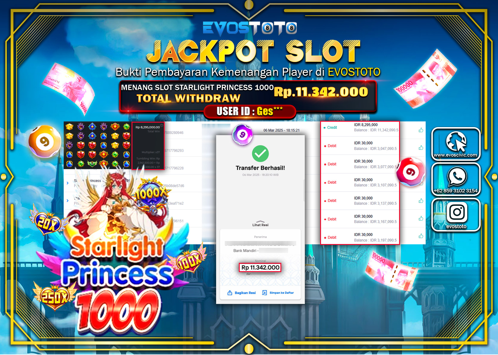 PEMBAYARAN JACKPOT SLOT STARLIGHT PRINCESS 1000 Rp.11.342.000 DI BAYAR LANGSUNG !