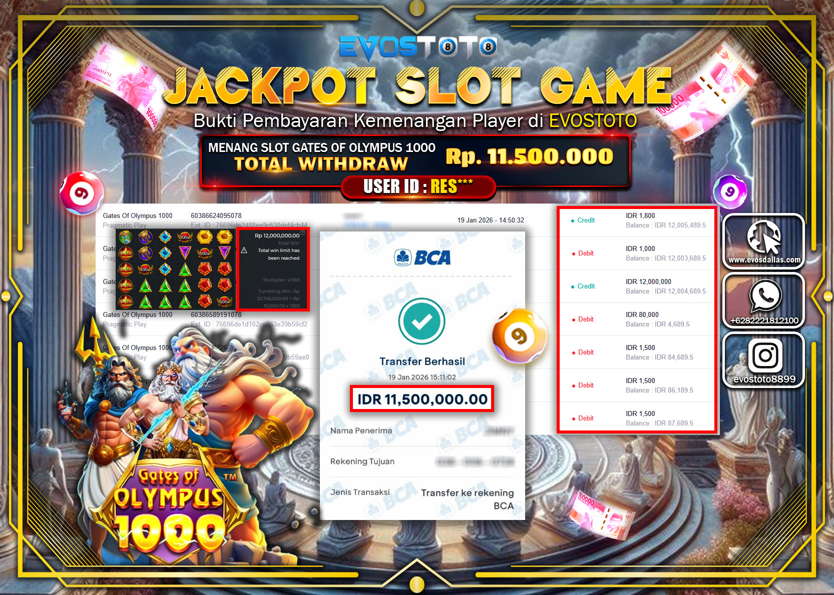 PEMBAYARAN JACKPOT SLOT GATES OF OLYMPUS 1000 Rp.11.500.000 DI BAYAR LANGSUNG !