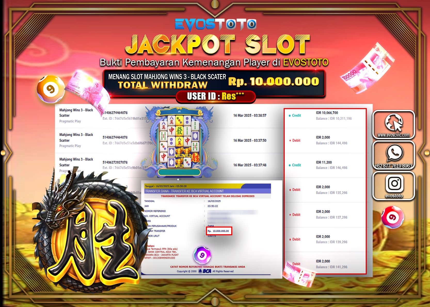 PEMBAYARAN JACKPOT SLOT MAHJONG WINS 3 - BLACK SCATTER Rp.10.000.000 DI BAYAR LANGSUNG !