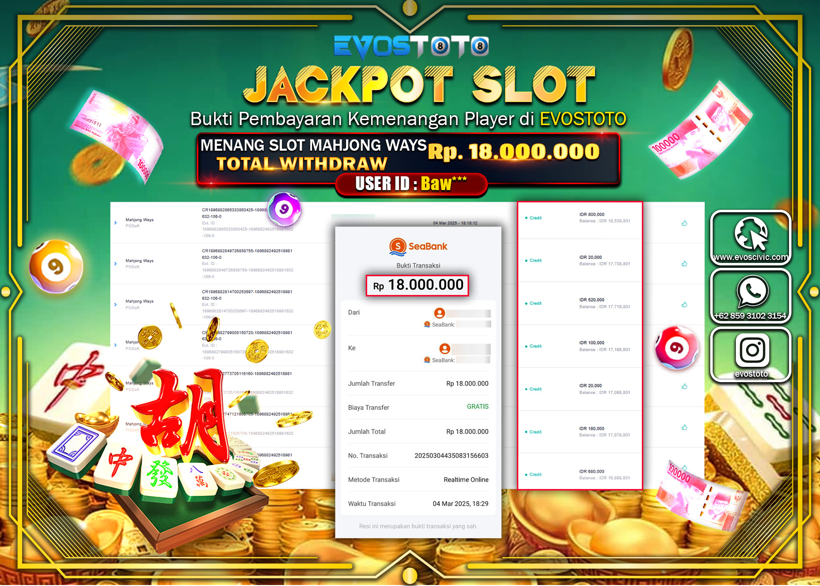 PEMBAYARAN JACKPOT SLOT MAHYONG WAYS Rp.18.000.000 DI BAYAR LANGSUNG !
