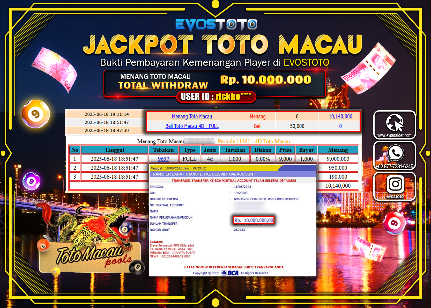 PEMBAYARAN JACKPOT TOGEL TOTO MACAU RP10.000.000 DI BAYAR LANGSUNG !