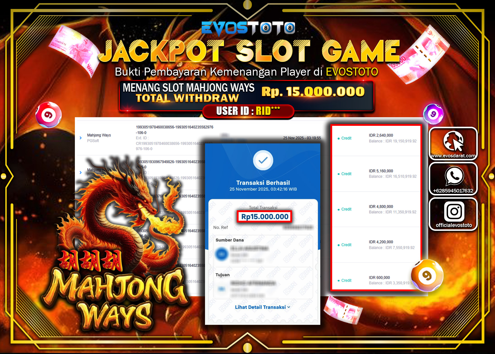 PEMBAYARAN JACKPOT SLOT MAHJONG WAYS  Rp.15.000.000 DI BAYAR LANGSUNG !