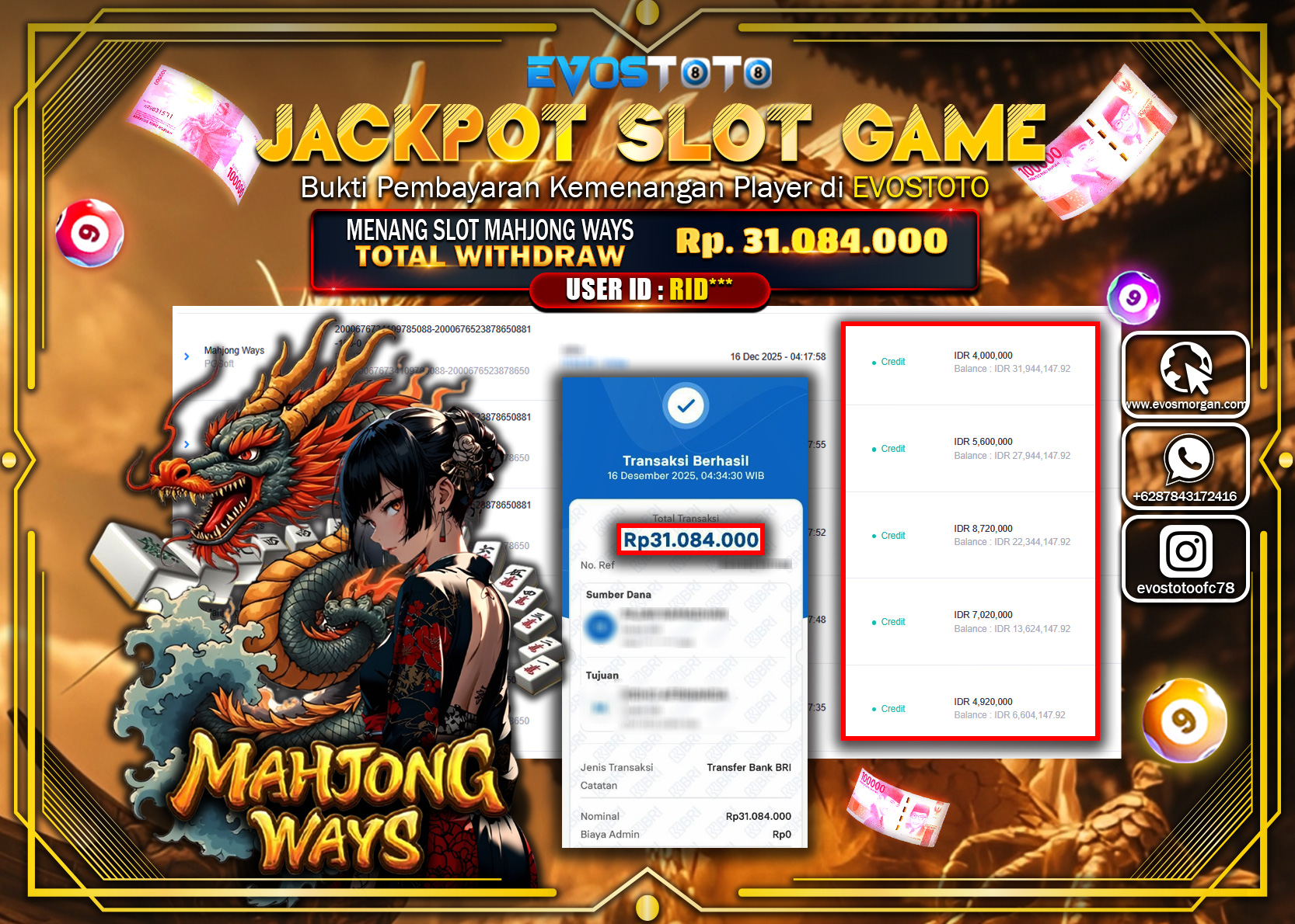 PEMBAYARAN JACKPOT SLOT MAHJONG WAYS Rp.31.084.000 DI BAYAR LANGSUNG !