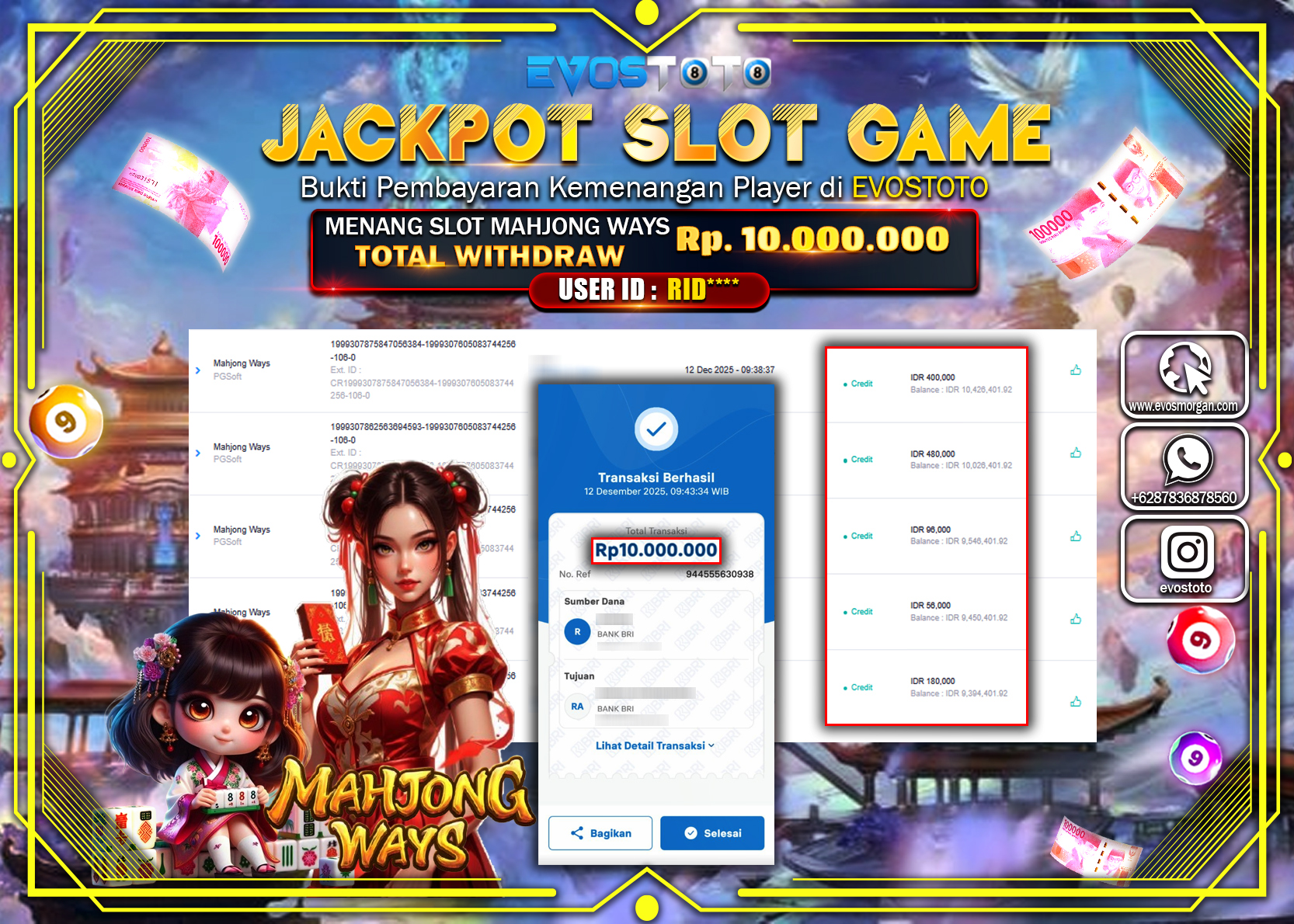 PEMBAYARAN JACKPOT SLOT MAHJONG WAYS Rp.10.000.000 DI BAYAR LANGSUNG !