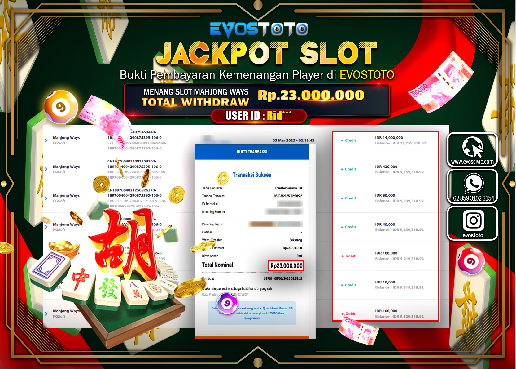 PEMBAYARAN JACKPOT SLOT MAHJJONG WAYS Rp. 23.000.000 DI BAYAR LANGSUNG !