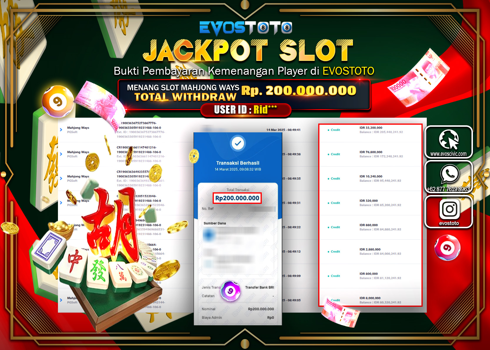 PEMBAYARAN JACKPOT SLOT MAHJJONG WAYS Rp 200.000.000 DI BAYAR LANGSUNG !