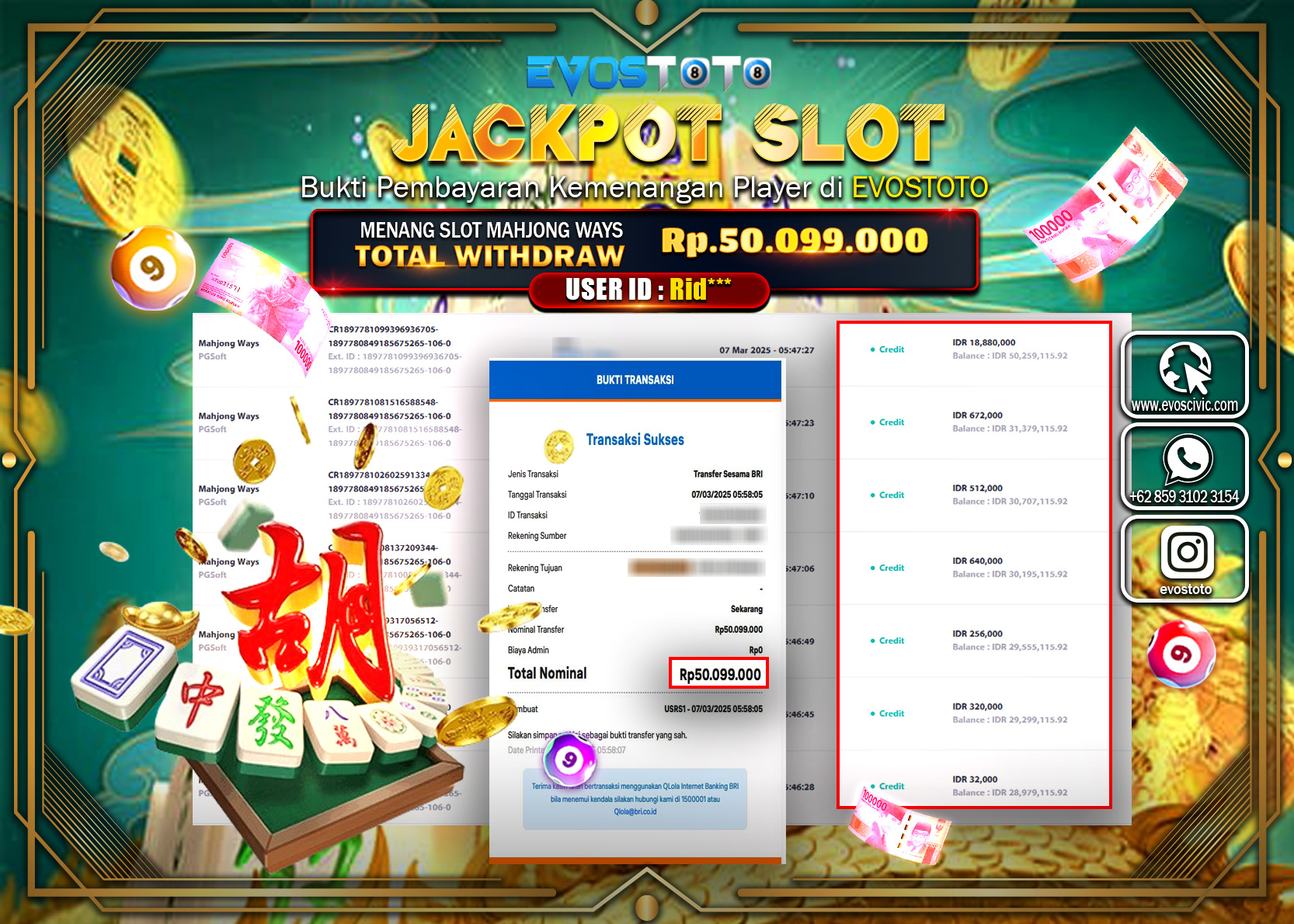 PEMBAYARAN JACKPOT SLOT MAHJJONG WAYS Rp.50.099.000 DI BAYAR LANGSUNG !