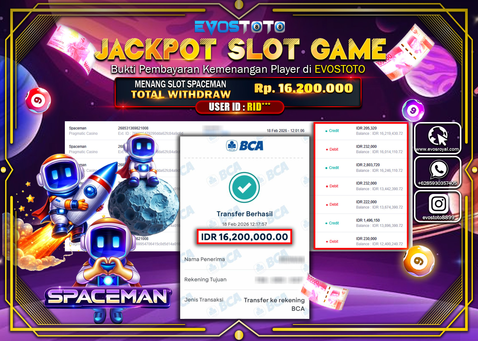 PEMBAYARAN JACKPOT SLOT SPACEMAN Rp.16.200.000 DI BAYAR LANGSUNG !
