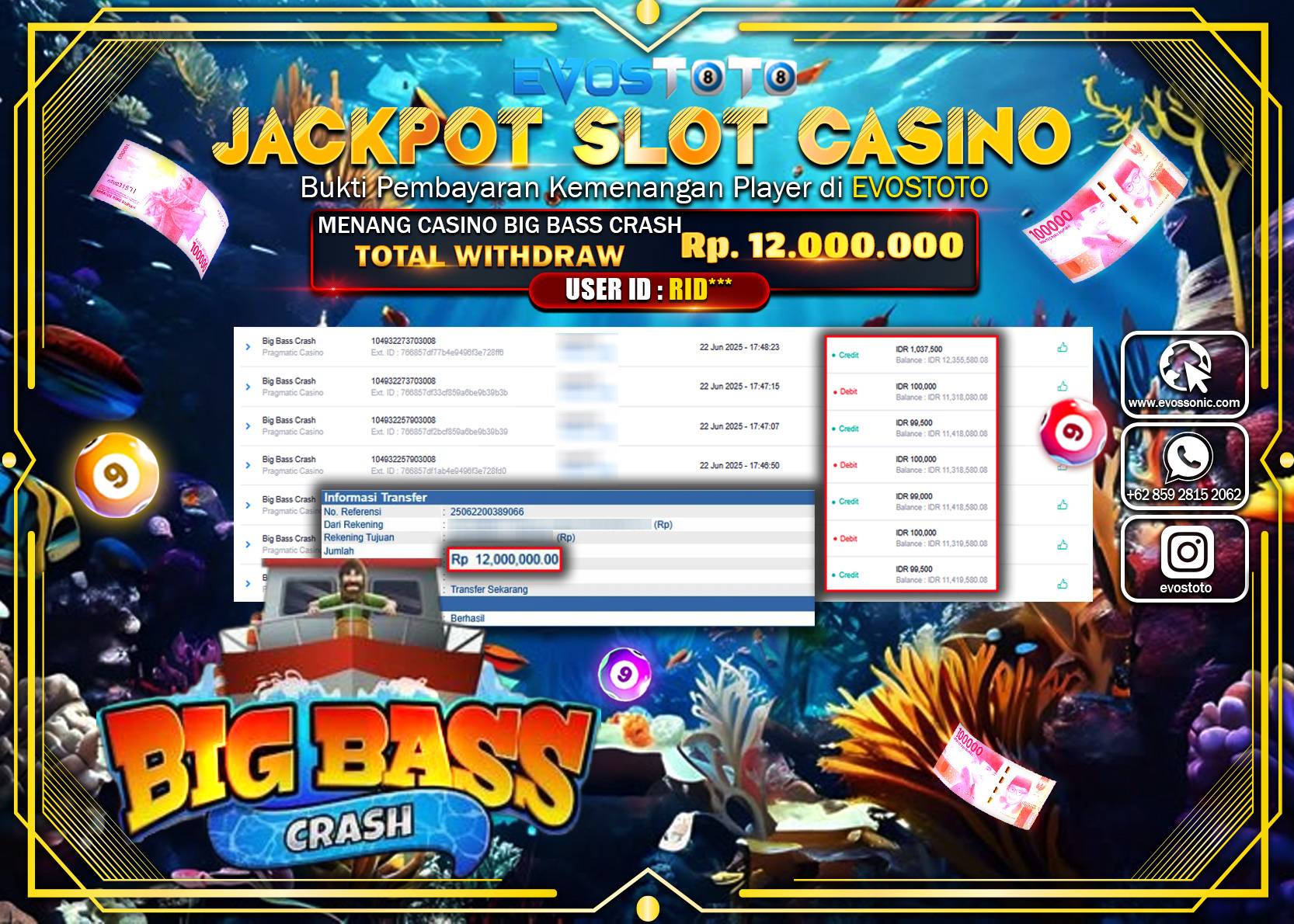 PEMBAYARAN JACKPOT SLOT CASINO BIG BASS CRASH Rp.12.000.000 DI BAYAR LANGSUNG !