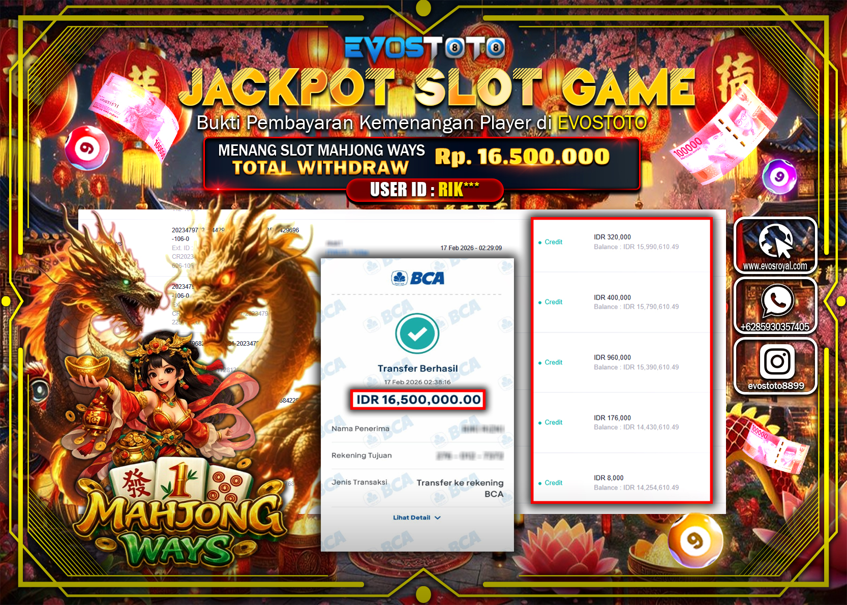 PEMBAYARAN JACKPOT SLOT MAHJONG WAYS Rp.16.500.000 DI BAYAR LANGSUNG !